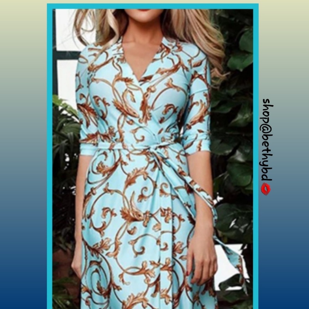 Boho Floral Vines Maxi Dress w/waist tie/wrap - Picture 4 of 9